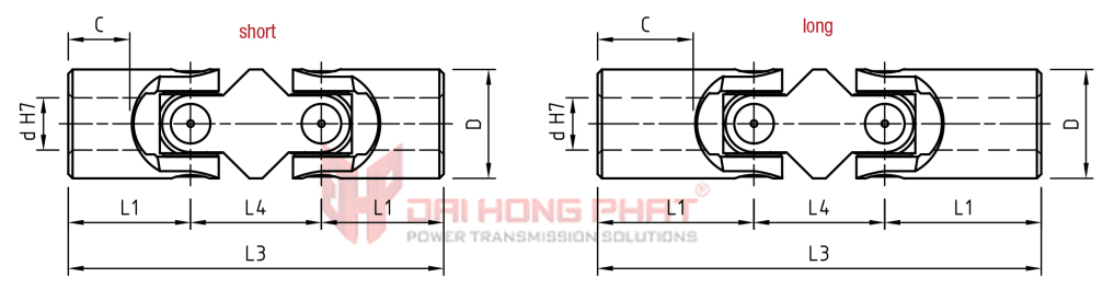 Khớp nối trục cardan type GD không then bản vẽ thông số kỹ thuật