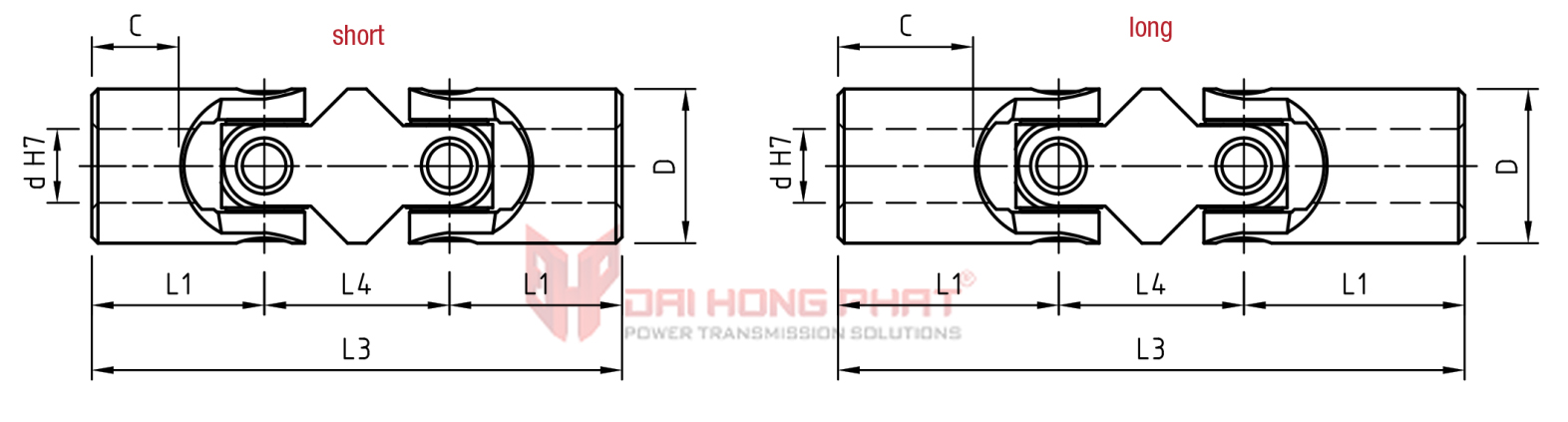 Khớp nối trục cardan type HD không then bản vẽ thông số kỹ thuật